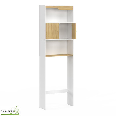 Meuble spécial dessus de WC avec placard blanc et bois - Aulan