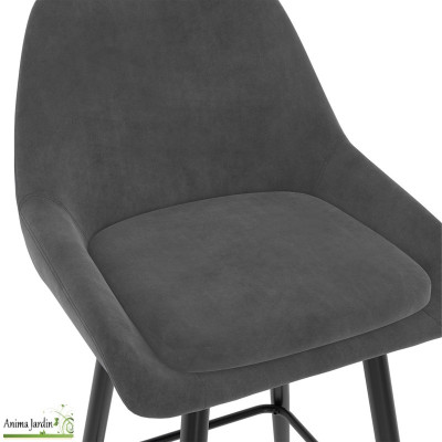 Lot de 4 chaises haute - Velours gris foncé - Ollivia