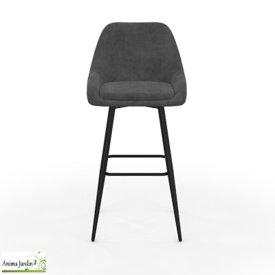 Lot de 4 chaises haute - Velours gris foncé - Ollivia