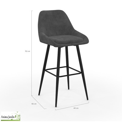 Lot de 4 chaises haute - Velours gris foncé - Ollivia