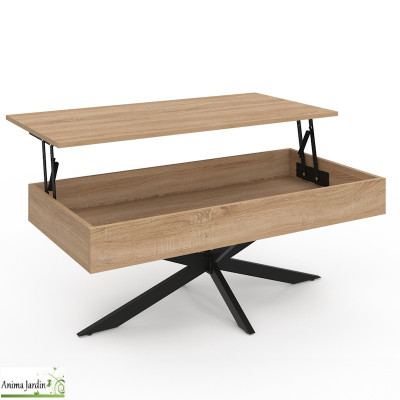 Table basse rectangulaire avec plateau relevable - Bois et noir - Spider