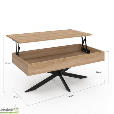 Table basse rectangulaire avec plateau relevable - Bois et noir - Spider