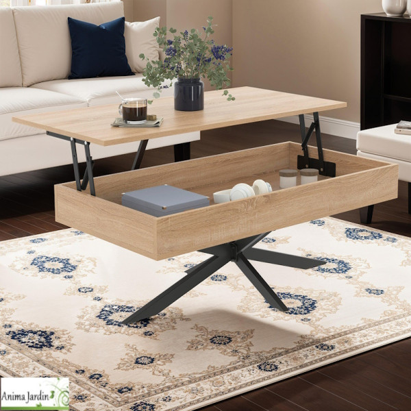 Table basse rectangulaire avec plateau relevable - Bois et noir - Spider