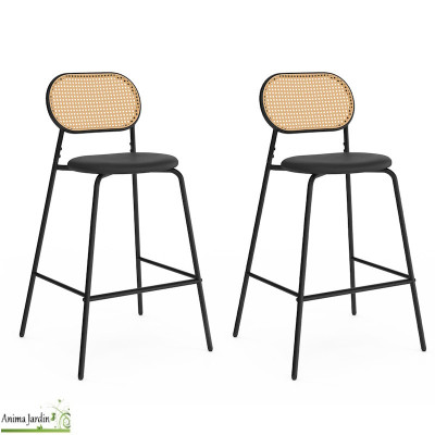 Lot de 2 chaises hautes - Cannage et noir - Clarisse