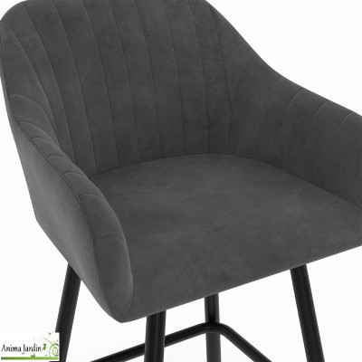 Lot de 2 fauteuils hauts - Velours gris foncé - Ariana