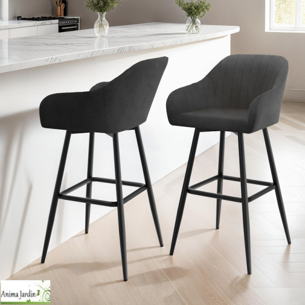 Lot de 2 fauteuils hauts - Velours gris foncé - Ariana