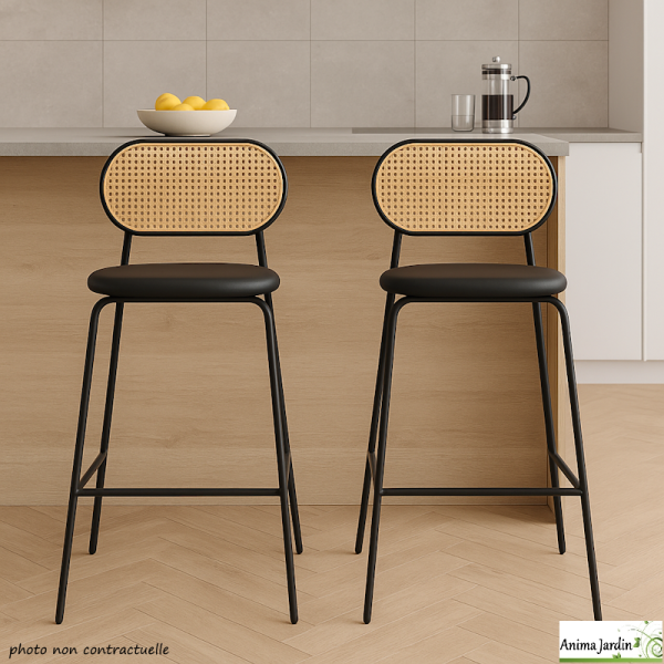 Lot de 2 chaises hautes - Cannage et noir - Clarisse