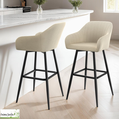 Lot de 2 fauteuils hauts - Velours crème - Ariana