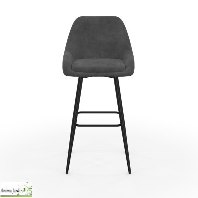 Lot de 2 chaises hautes - Velours gris foncé - Ollivia