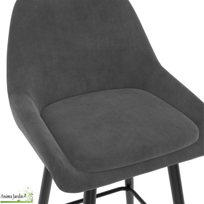Lot de 2 chaises hautes - Velours gris foncé - Ollivia