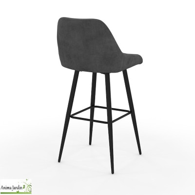 Lot de 2 chaises hautes - Velours gris foncé - Ollivia