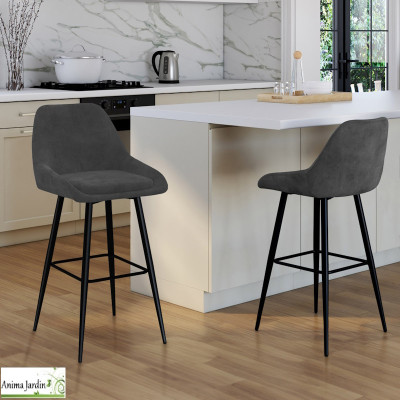 Lot de 2 chaises hautes - Velours gris foncé - Ollivia