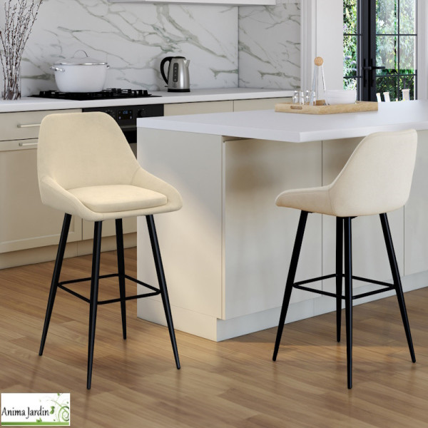 Lot de 2 chaises hautes - Velours crème - Ollivia