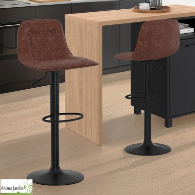 Lot de 2 chaises hautes - Cuir marron - Edison