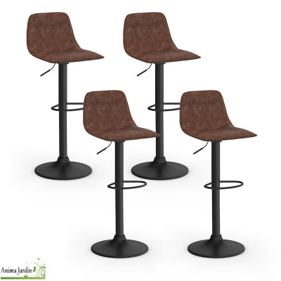 Lot de 4 chaises hautes réglables - Cuir marron - Edison