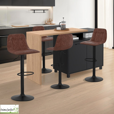 Lot de 4 chaises hautes réglables - Cuir marron - Edison