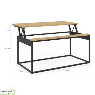 Table basse avec plateau relevable - Bois et Métal - Memphis