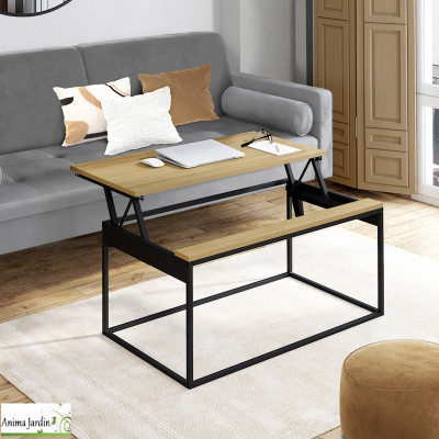 Table basse avec plateau relevable - Bois et Métal - Memphis