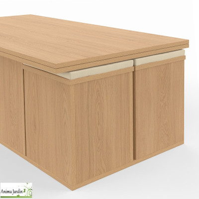 Table basse avec plateau relevable et 4 poufs - Bois - Tania