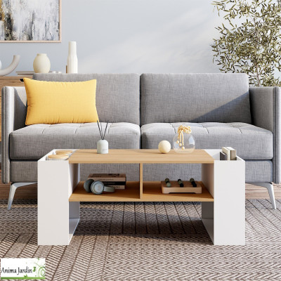 Table basse avec niches - Bois et blanc - Lily