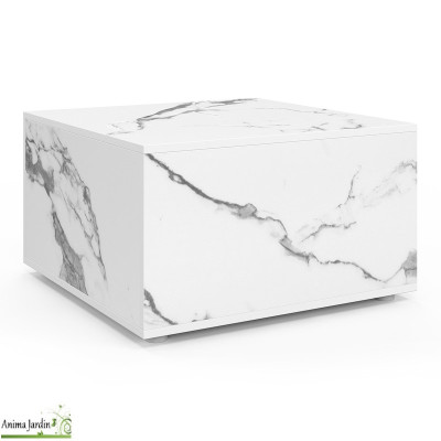 Table basse carré avec rangement - Effet marbre blanc - Elise