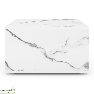 Table basse carré avec rangement - Effet marbre blanc - Elise