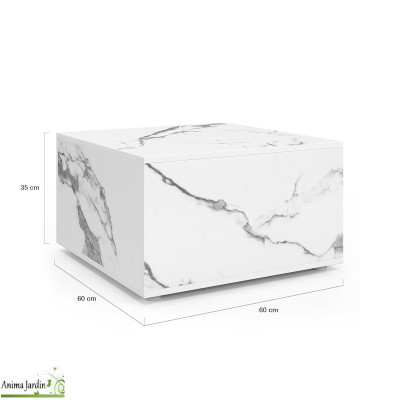 Table basse carré avec rangement - Effet marbre blanc - Elise