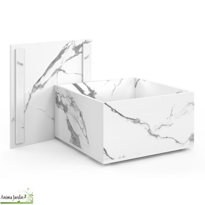 Table basse carré avec rangement - Effet marbre blanc - Elise
