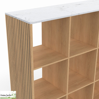 Meuble de rangement cube 9 cases - Effet lattes de bois et Marbre - Marceau