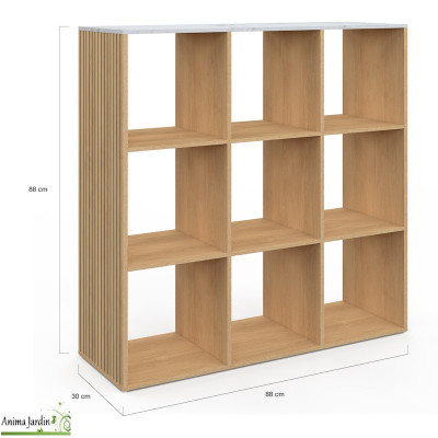 Meuble de rangement cube 9 cases - Effet lattes de bois et Marbre - Marceau