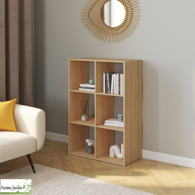 Meuble de rangement cube 6 cases - Effet lattes de bois - Faustin