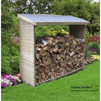 Abri bûches mural double en pin, 2 stères, autoclave, pas cher, Foresta