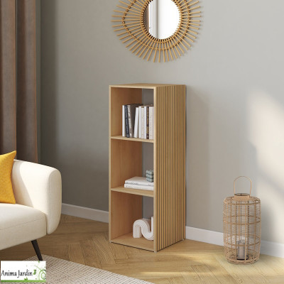 Meuble de rangement cube 3 cases - Effet lattes de bois - Faustin