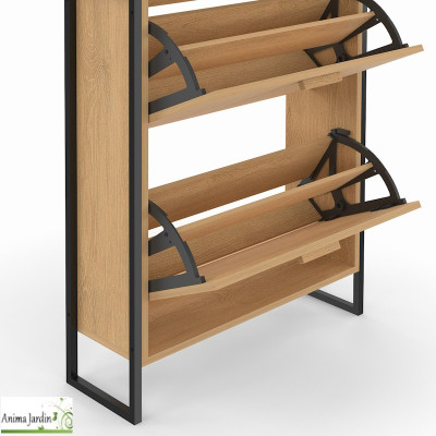 Meuble d'entrée avec penderie et meuble - Effet lattes de bois - Faustin