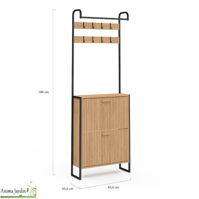 Meuble d'entrée avec penderie et meuble - Effet lattes de bois - Faustin