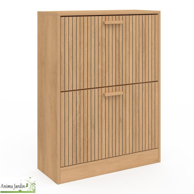 Meuble à chaussure 12 paires - Effet lattes de bois - Faustin
