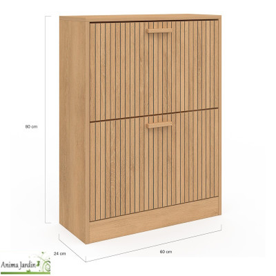 Meuble à chaussure 12 paires - Effet lattes de bois - Faustin