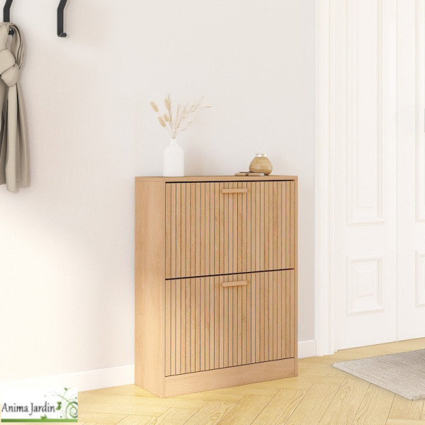 Meuble à chaussure 12 paires - Effet lattes de bois - Faustin