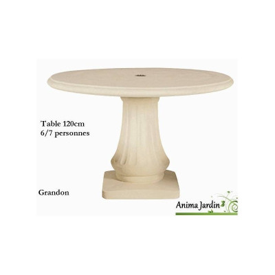 Table ronde 120 cm en pierre reconstituée avec blanc et tabouret