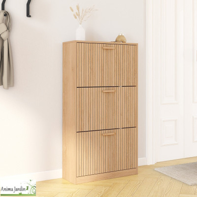 Meuble à chaussure 18 paires - Effet lattes de bois - Faustin