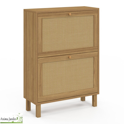 Meuble à chaussure 12 paires - Bois et cannage - Erin