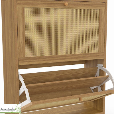 Meuble à chaussure 12 paires - Bois et cannage - Erin