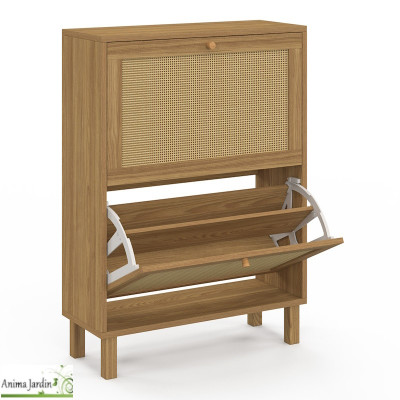 Meuble à chaussure 12 paires - Bois et cannage - Erin