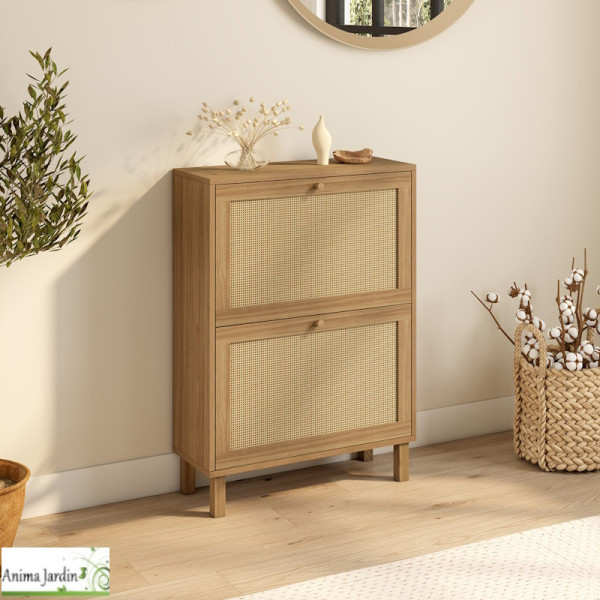 Meuble à chaussure 12 paires - Bois et cannage - Erin