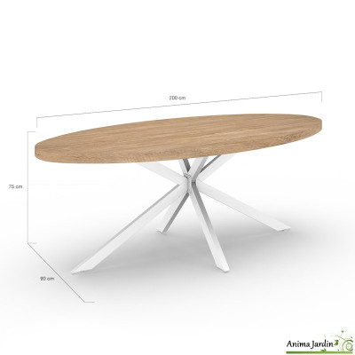 Table à manger ovale 200 cm - Bois et blanc - Céleste