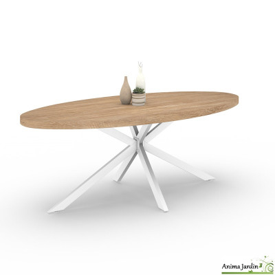 Table à manger ovale 200 cm - Bois et blanc - Céleste