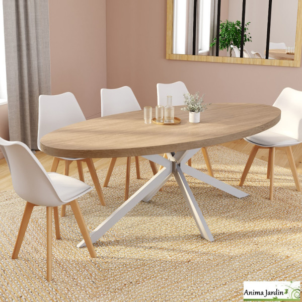 Table à manger ovale 200 cm - Bois et blanc - Céleste