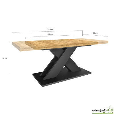 Table à manger extensible 160-200 cm - Bois et noir - Alexia