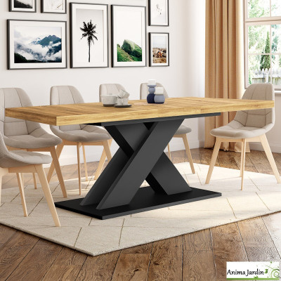 Table à manger extensible 160-200 cm - Bois et noir - Alexia