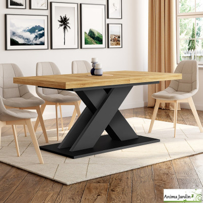 Table à manger extensible 160-200 cm - Bois et noir - Alexia